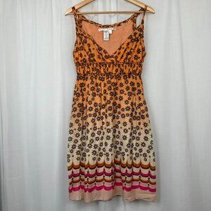 Womens Floral Babydoll Sundress Small Ombre Retro Colorful Spring Orange Hippie